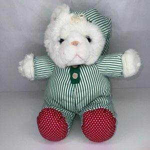 Christmas Kitty Cat Red Feet Green Stripes Butt Flap Pajamas Cap Stuffed Plush